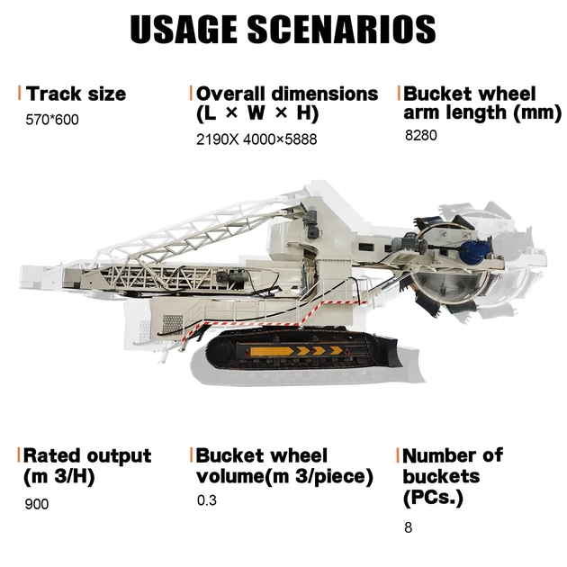 Large crawler mining/construction bucket wheel stacker and reclaimer